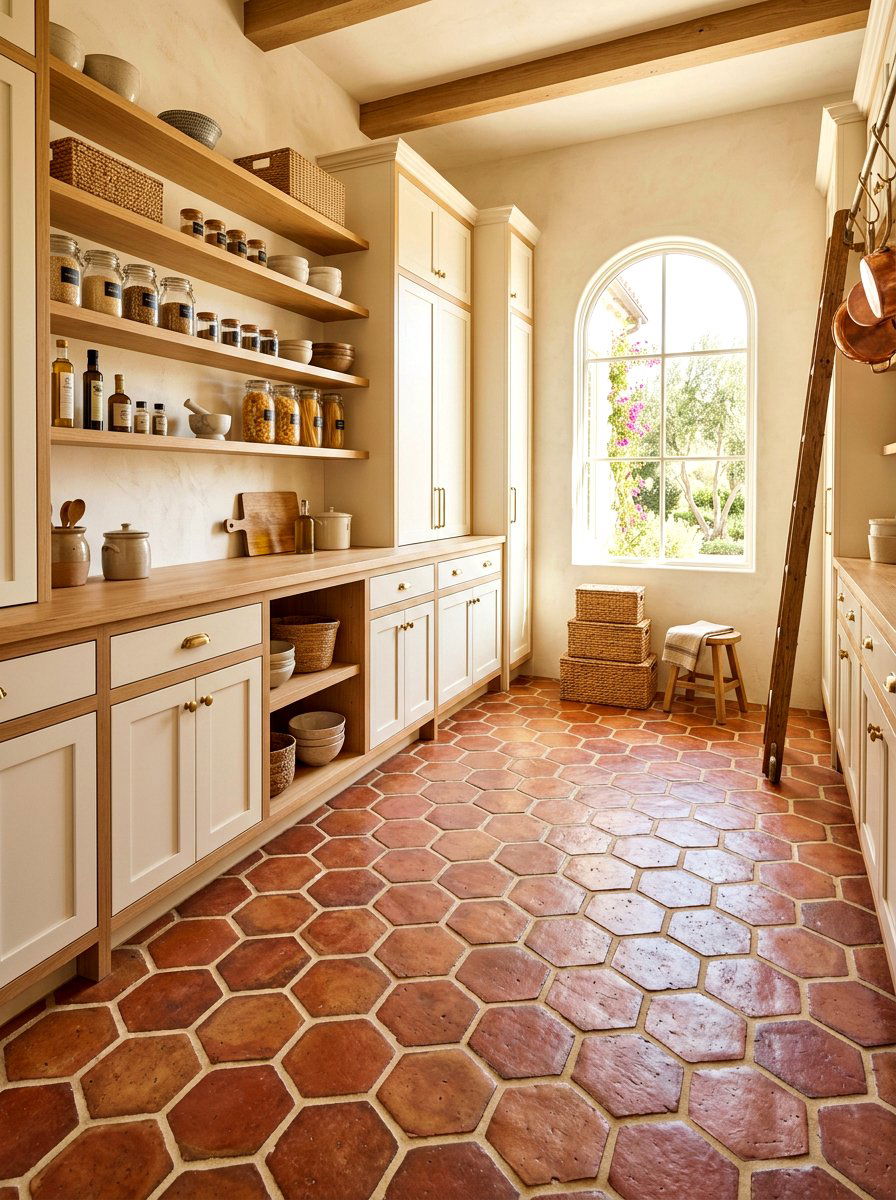 Terracotta Floor Pantry - 30 traditional prep kitchen ideas