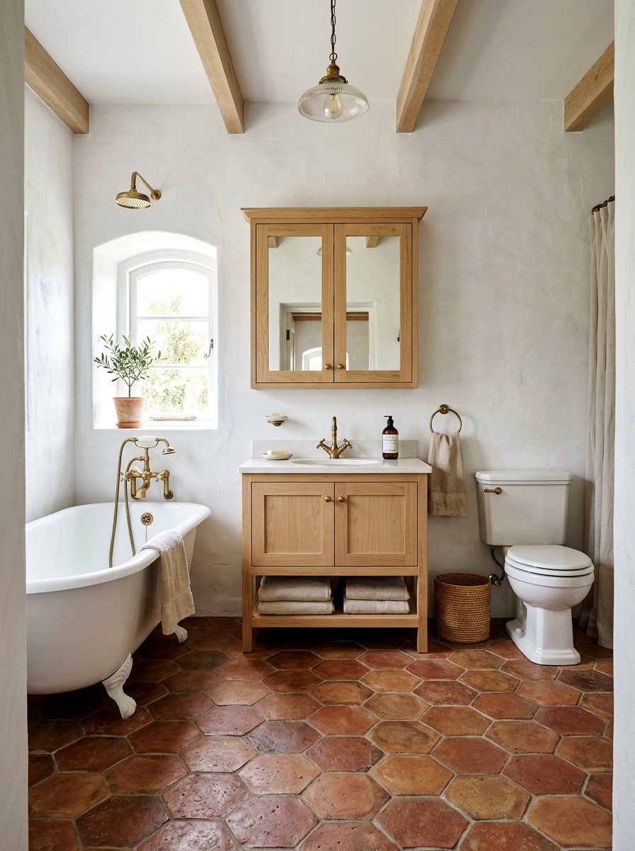 Terracotta Floor Tile - 30 sunset bathroom ideas