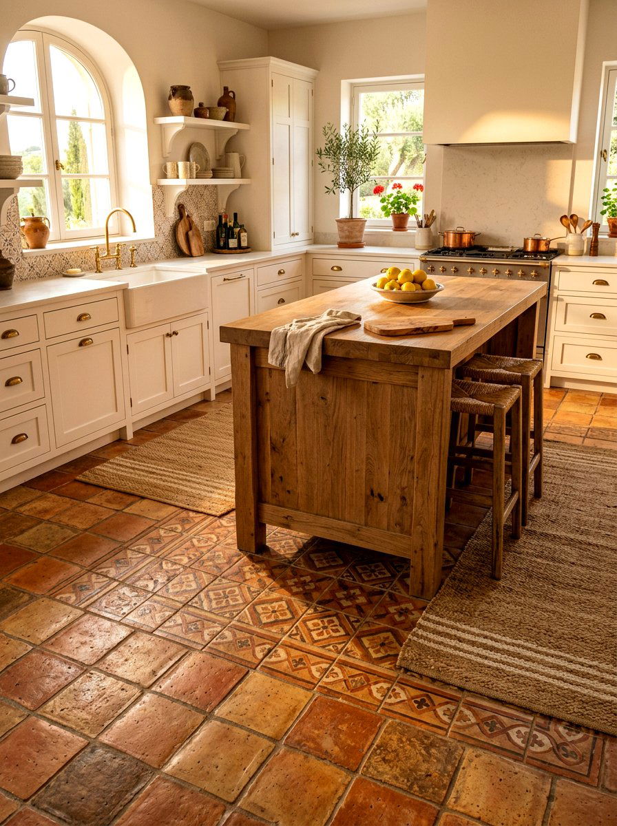 Terracotta Floor Tile - 30 tomato girl summer kitchen ideas