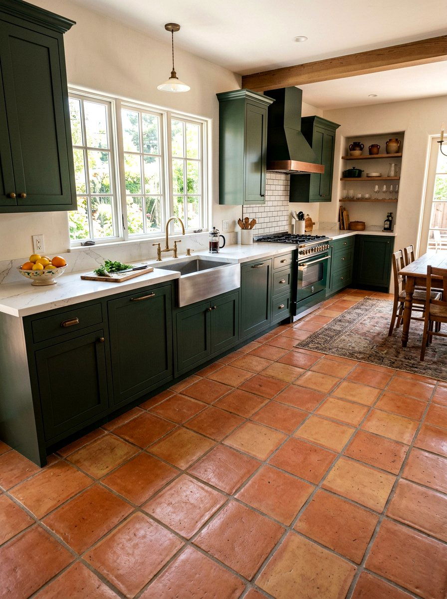 Terracotta Floor Tile Kitchen - 30 moody cottage kitchen ideas