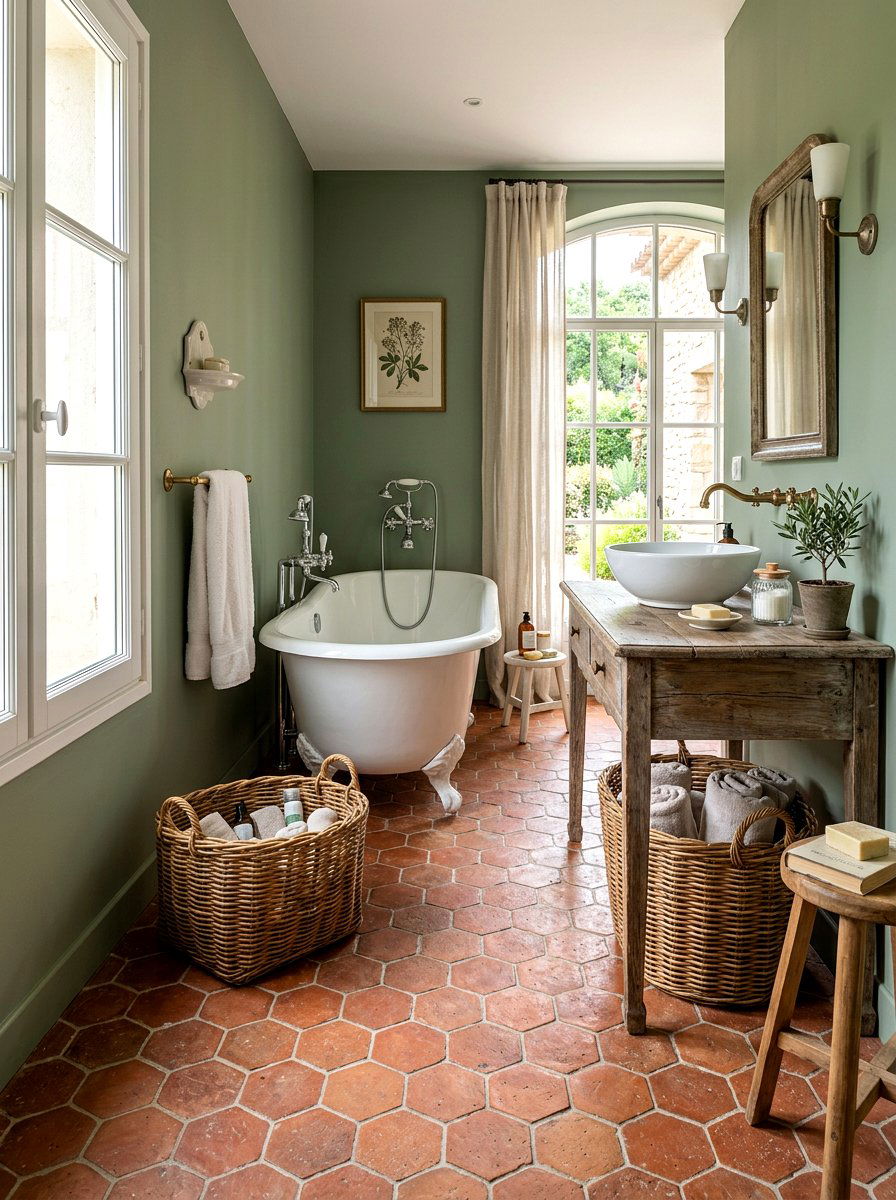 Terracotta Floor Tile Pattern Layout - 30 French country bathroom ideas