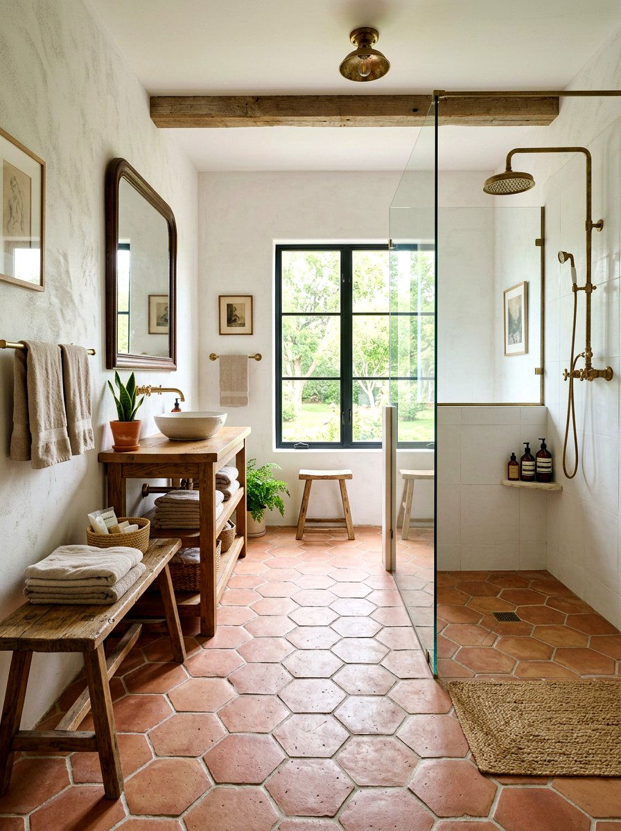 Terracotta Floor Tile - 30 old world bathroom ideas