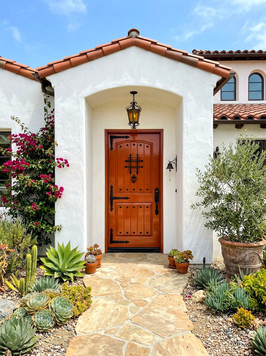 Terracotta Glossy Entry Door - 30 lacquered front door ideas