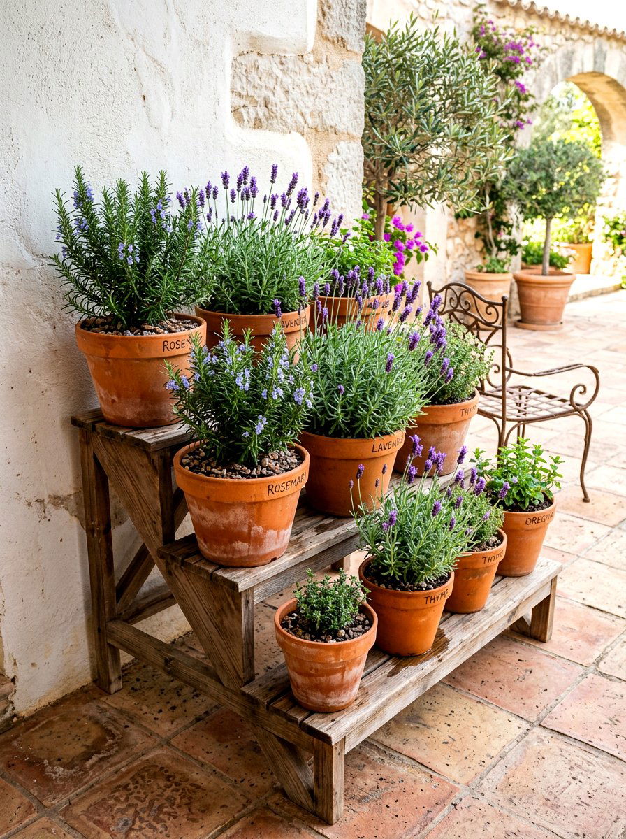 Terracotta Herb Pot Cluster - 30 indoor herb garden ideas