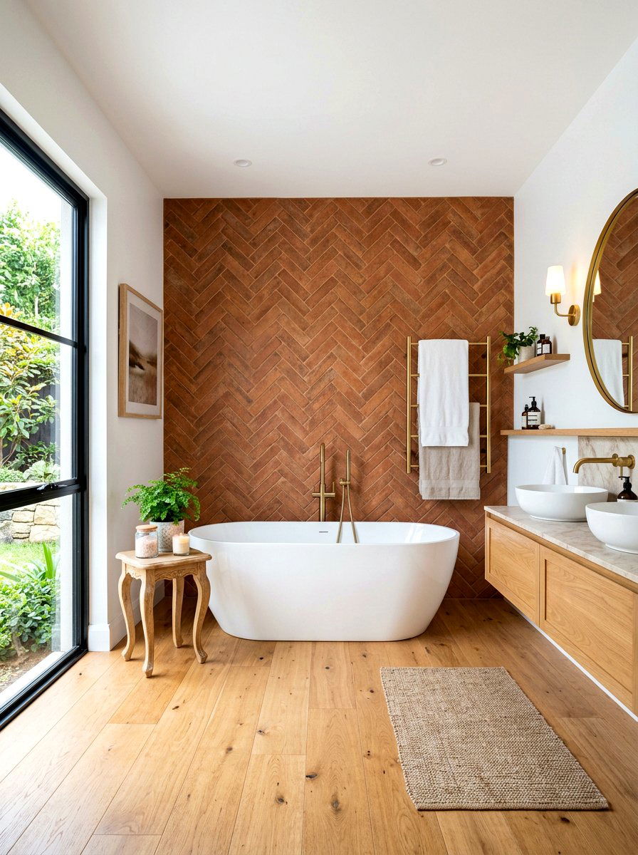 Terracotta Herringbone Tile - 30 terracotta bathroom ideas