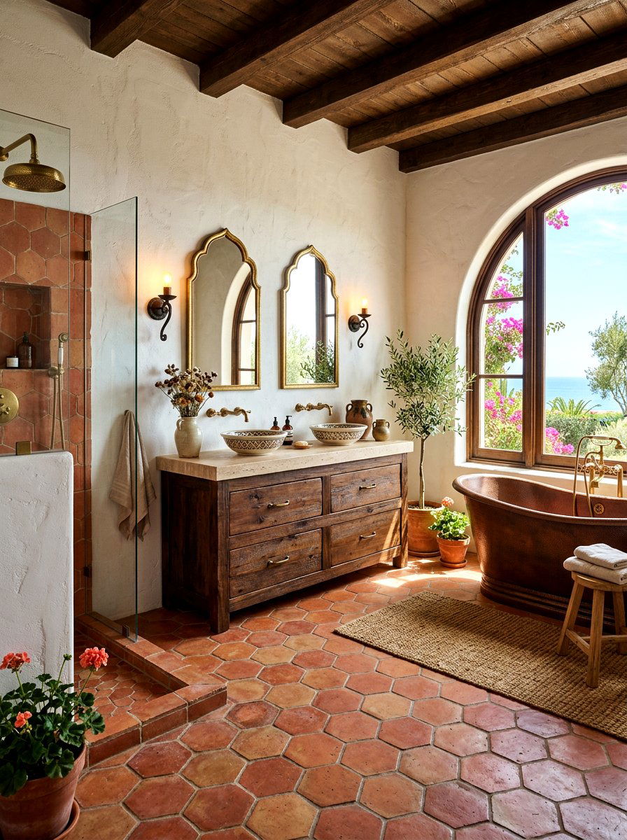 Terracotta Hexagon Floor - 30 bathroom accent tile ideas
