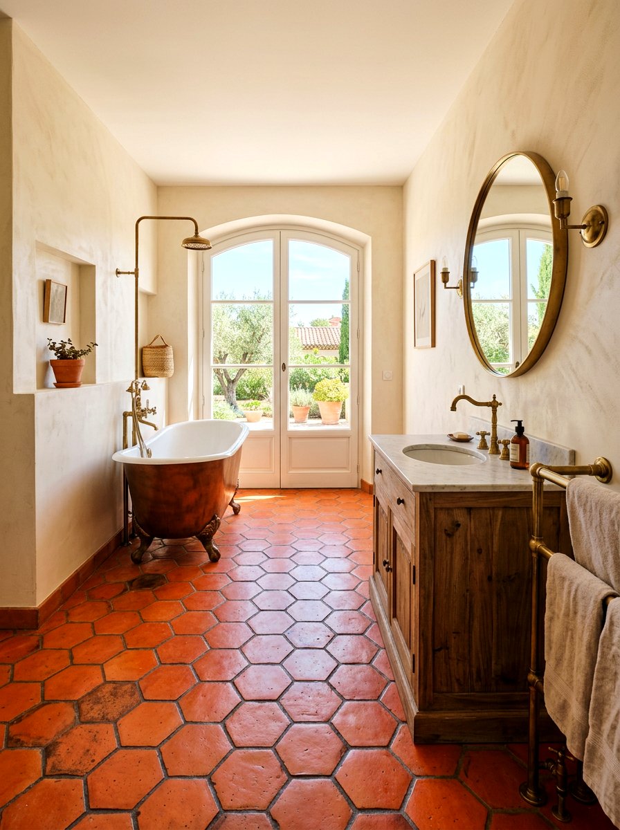 Terracotta Hexagon Tile Bathroom - 30 hex tile bathroom ideas