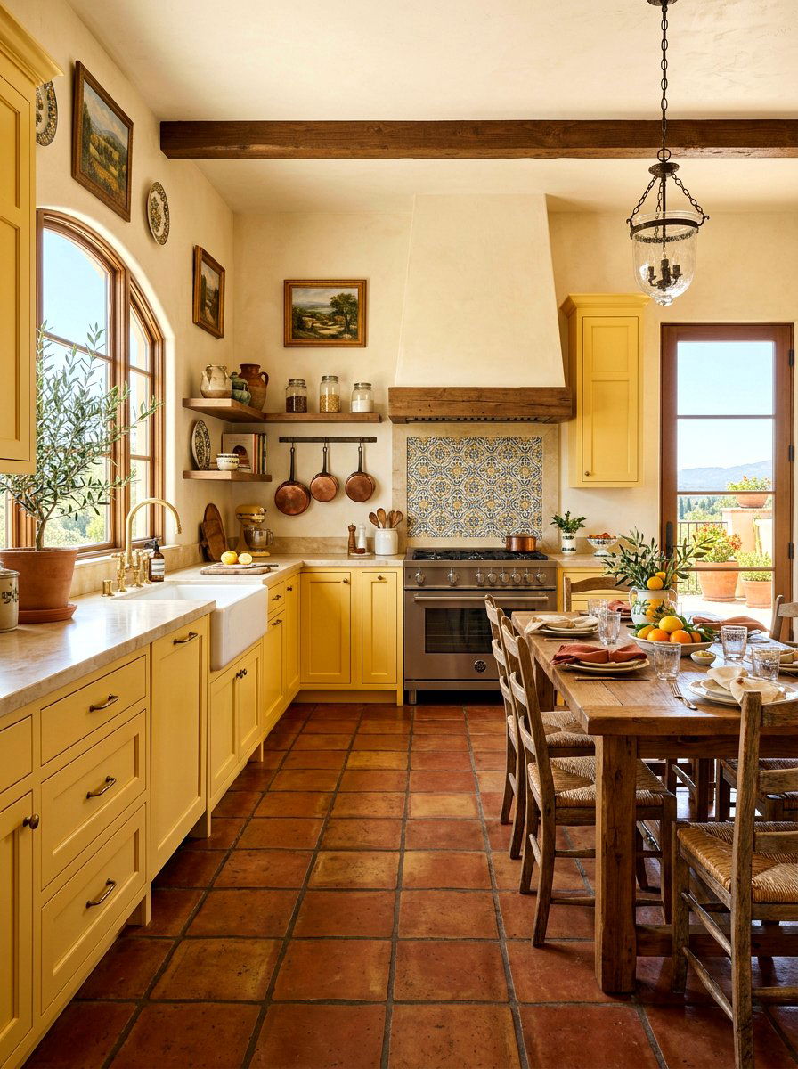 Terracotta Kitchen Floor - 30 butter yellow kitchen ideas