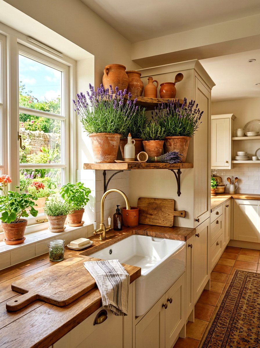 Terracotta Kitchen Shelf - 30 kitchen plant ledge ideas