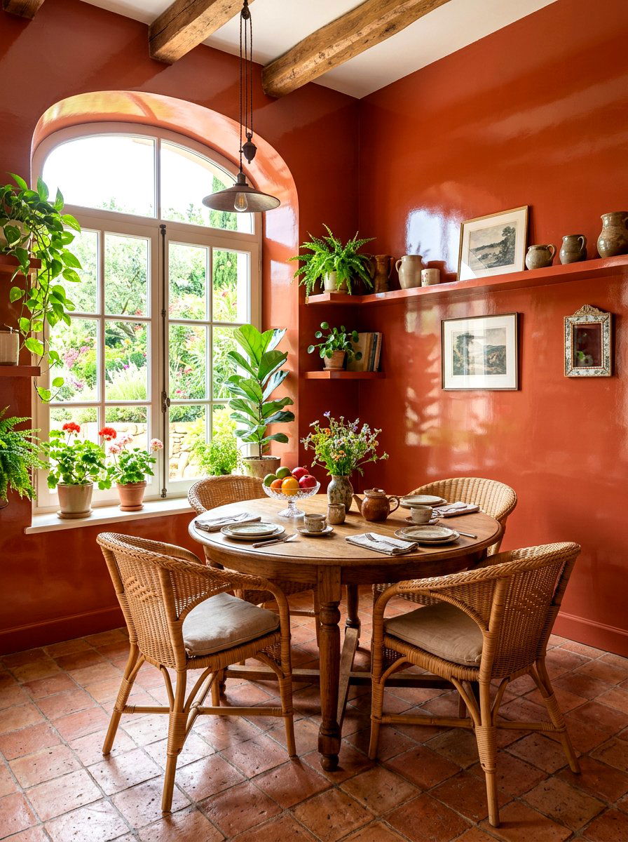 Terracotta Lacquer Breakfast Room - 30 lacquered room ideas