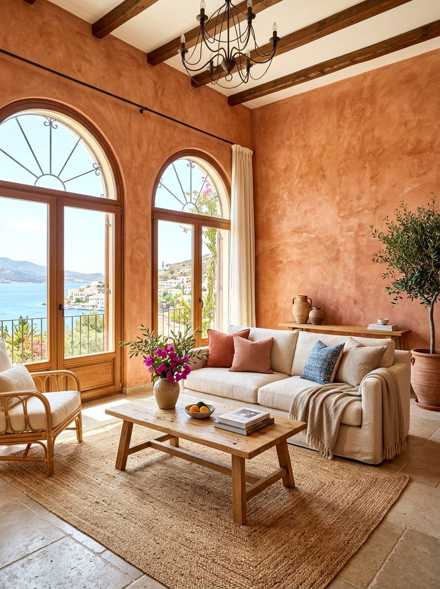 Terracotta Lime Wash Walls - 30 terracotta washed living room ideas