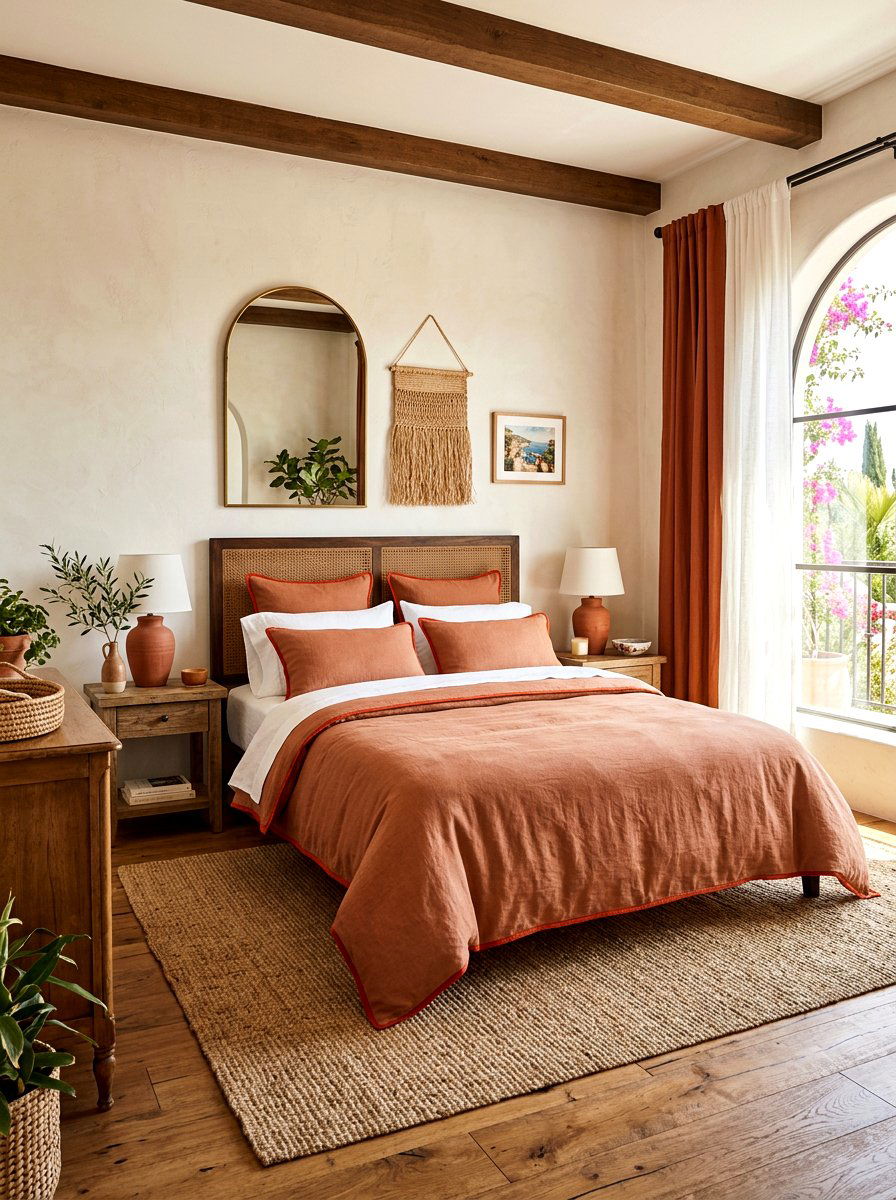 Terracotta Linen Piped Bedding - 30 piped bedding ideas