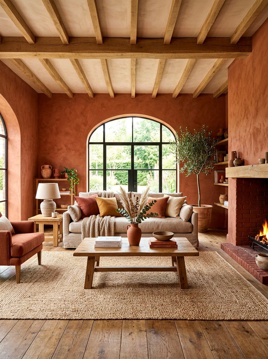 Terracotta Living Room - 30 fall color drench ideas
