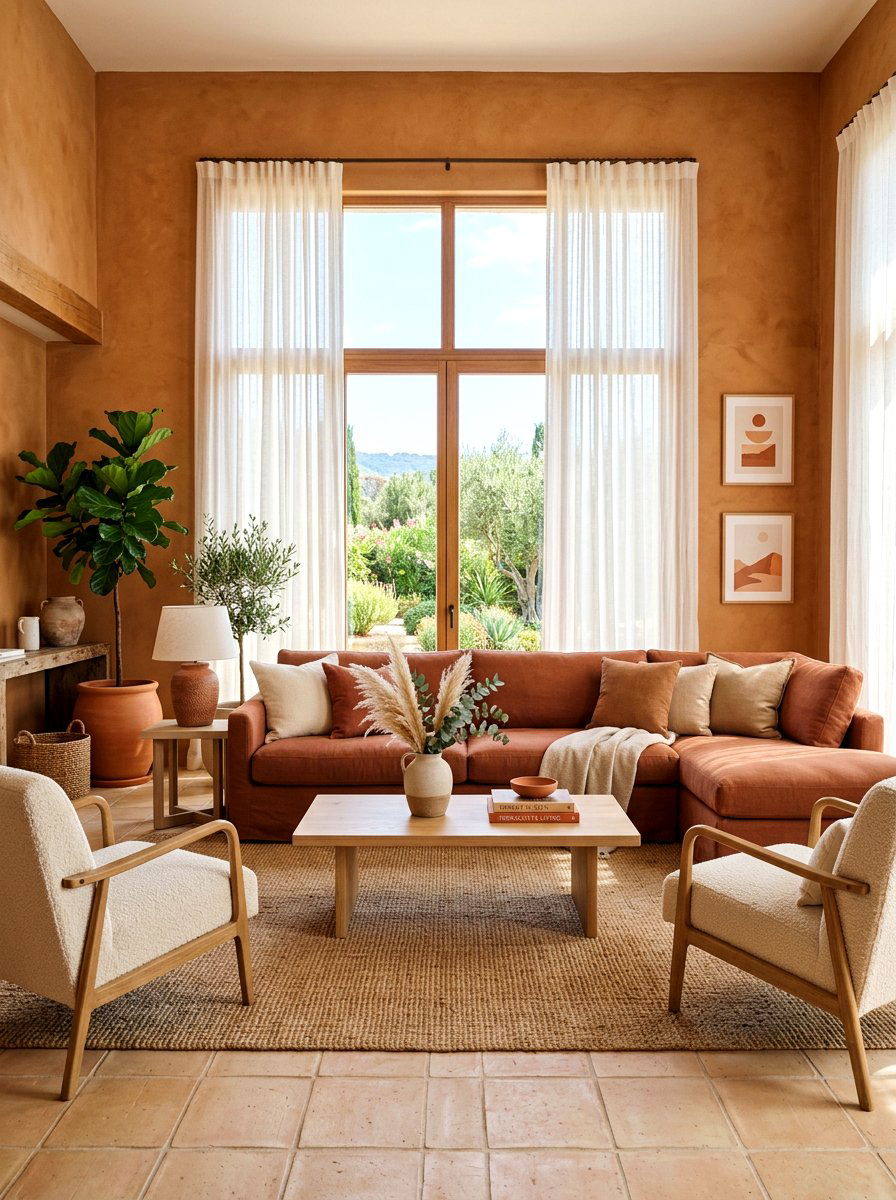 Terracotta Living Room - 30 desert color decor ideas
