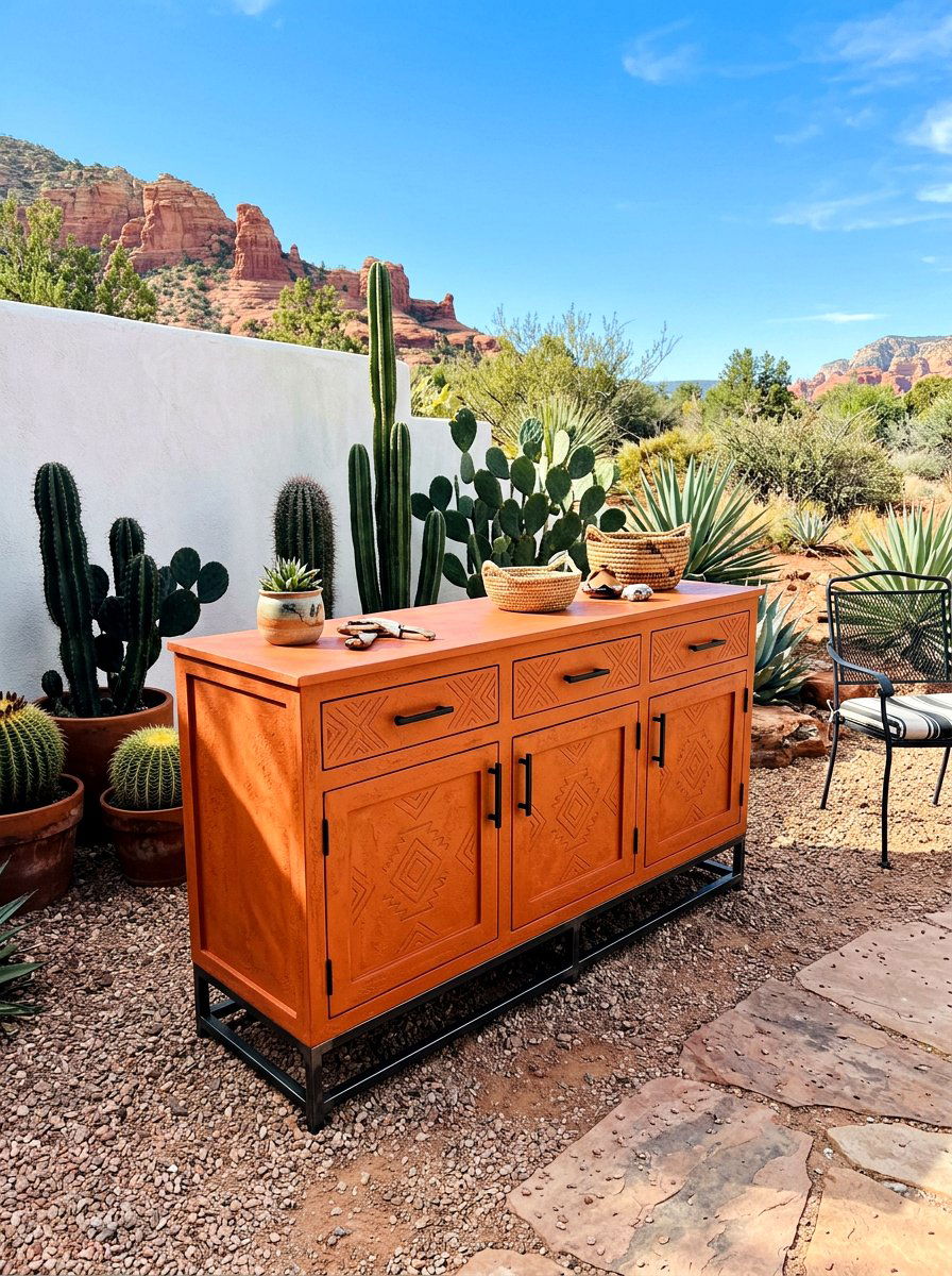 Terracotta Painted Sideboard - 30 outdoor sideboard ideas