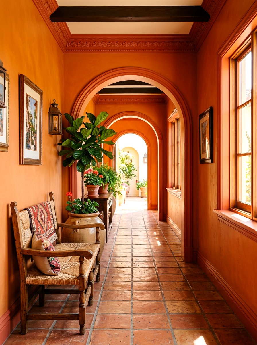 Terracotta Painted Trim Hallway - 30 trim drenched foyer ideas