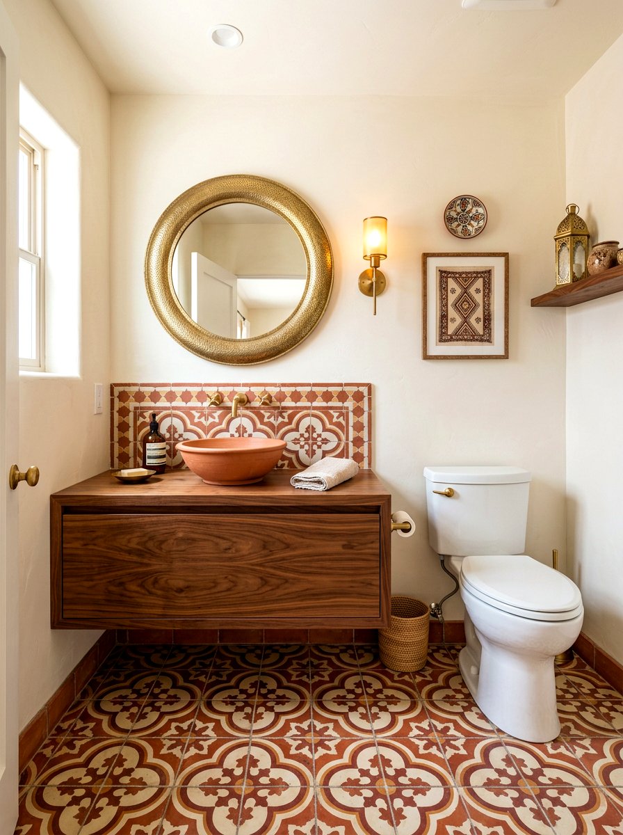 Terracotta Patterned Tile Powder Room - 30 terracotta powder room ideas