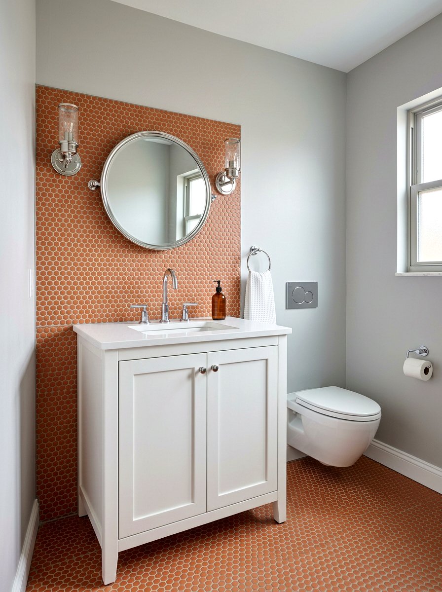 Terracotta Penny Tile Powder Room - 30 terracotta powder room ideas