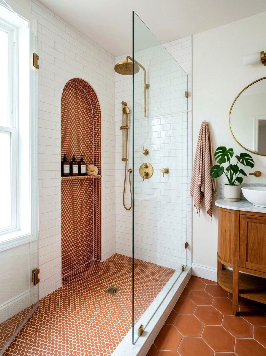 Terracotta Penny Tile - 30 terracotta bathroom ideas