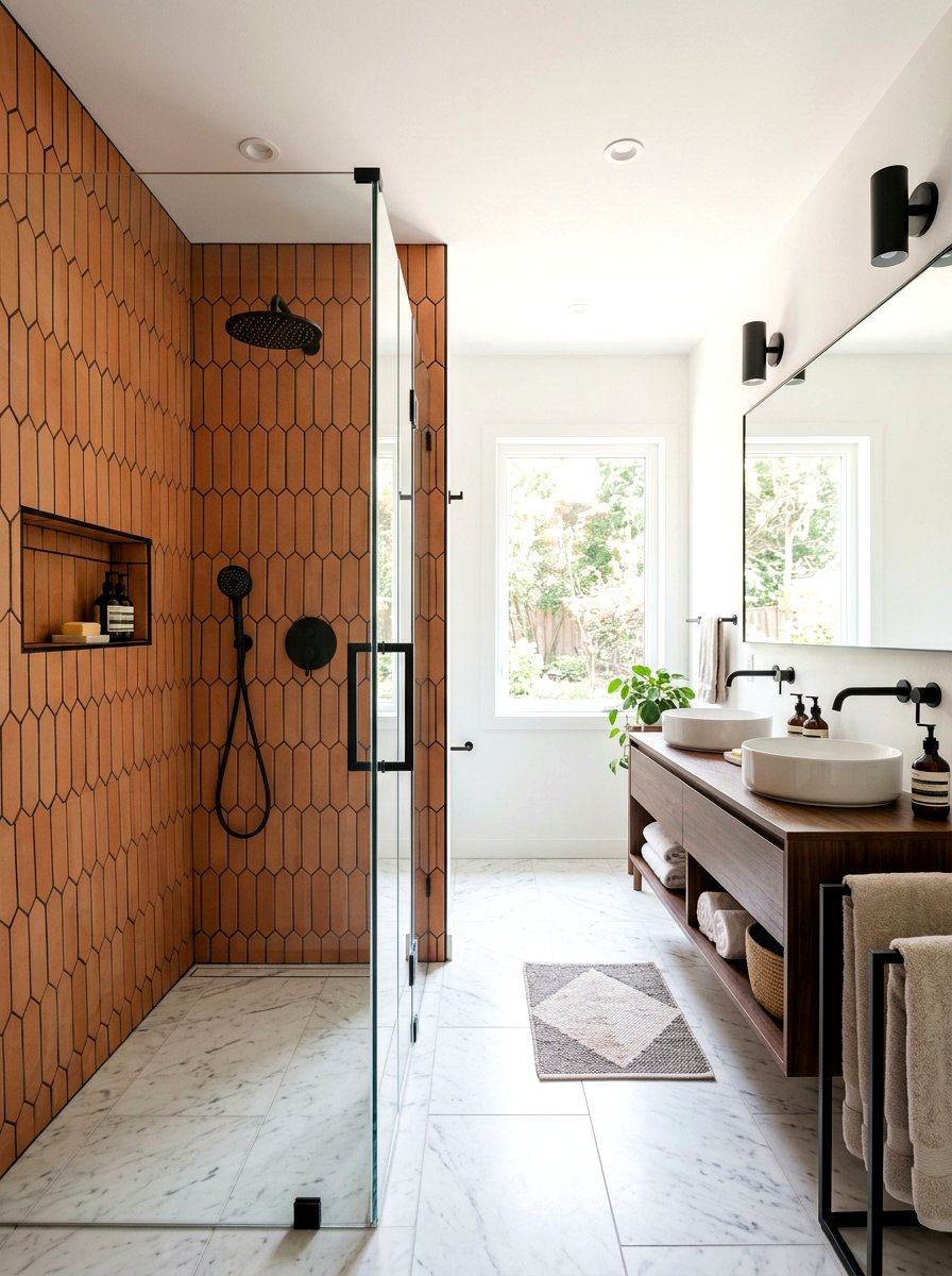 Terracotta Picket Tile - 30 terracotta bathroom ideas
