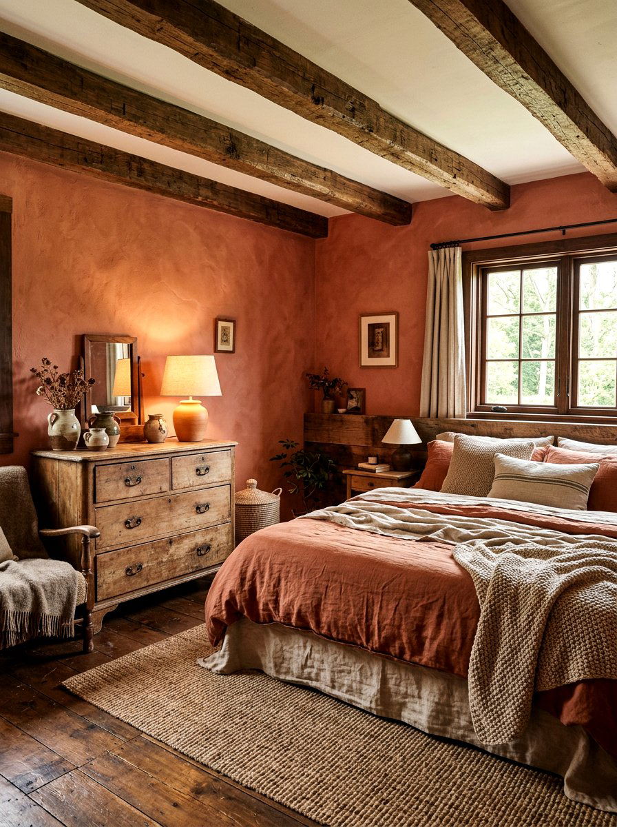 Terracotta Pink Rustic Bedroom - 30 pink bedroom ideas