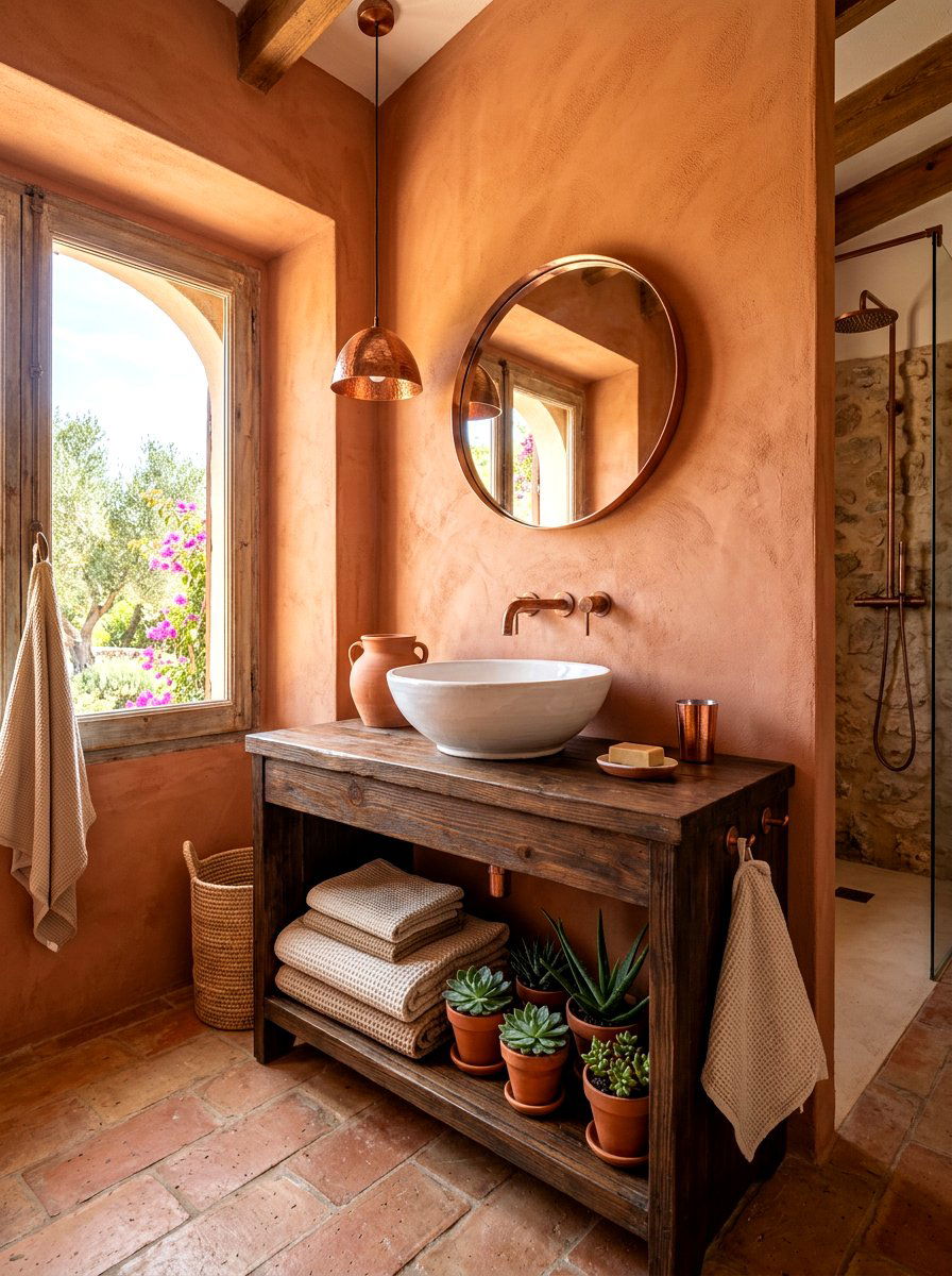 Terracotta Plaster Bathroom - 30 plaster wall ideas