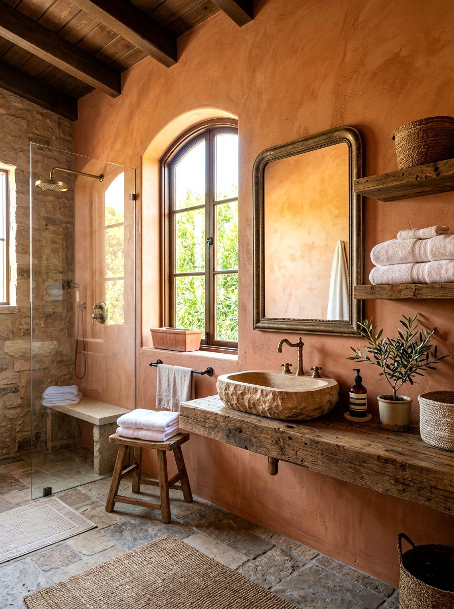 Terracotta Plaster Wall - 30 terracotta bathroom ideas