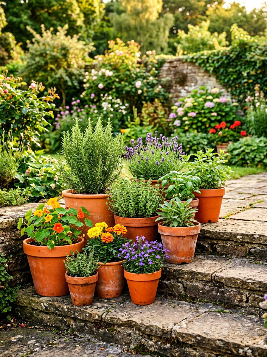 Terracotta Pot Arrangement - 30 cottage stoop ideas