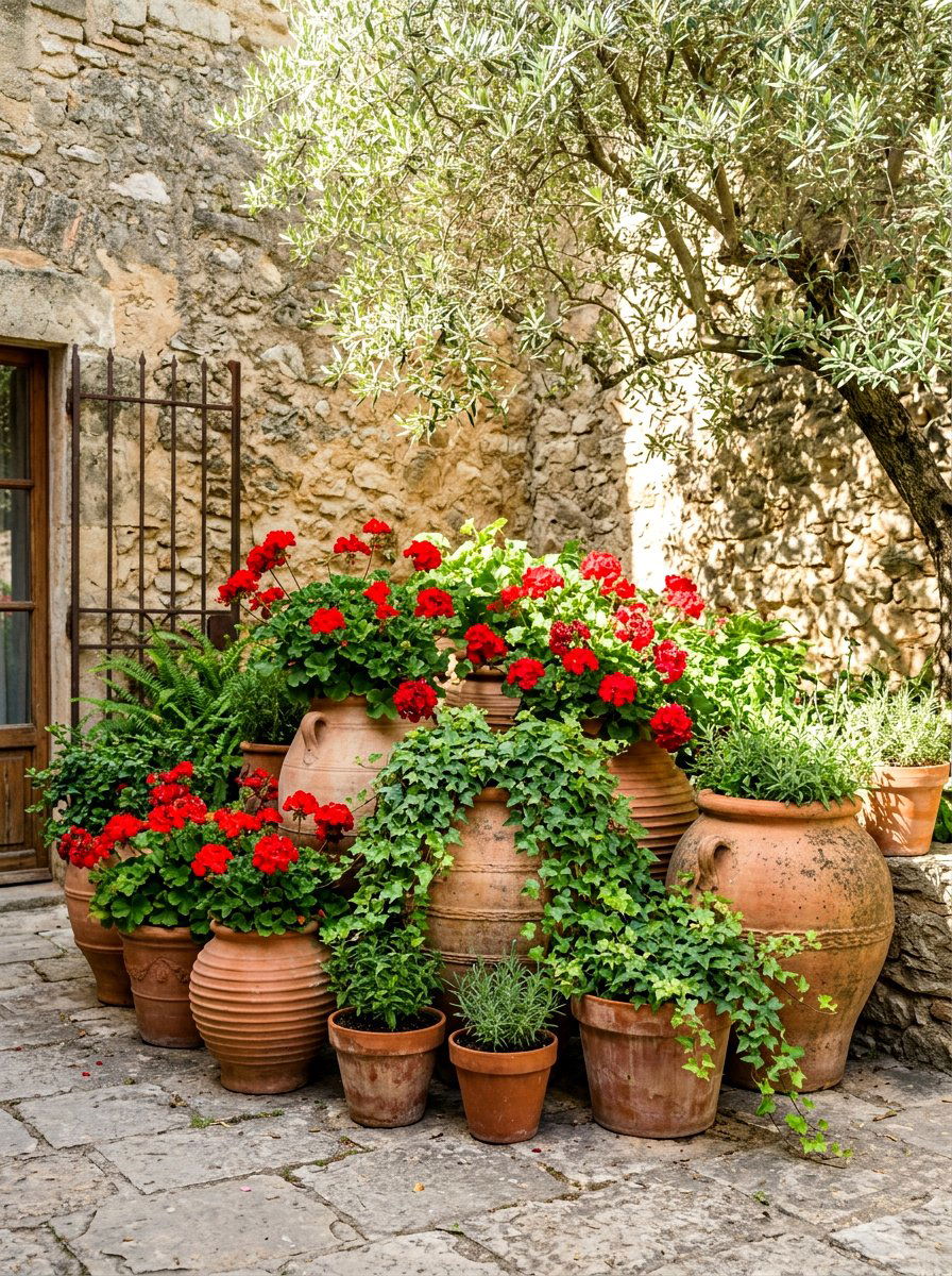 Terracotta Pot Cluster - 30 Tuscan courtyard ideas