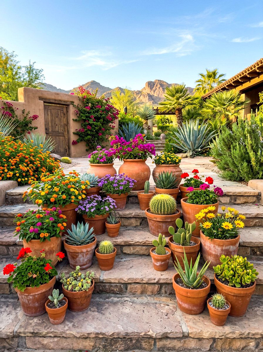 Terracotta Pot Display - 30 southwestern backyard ideas
