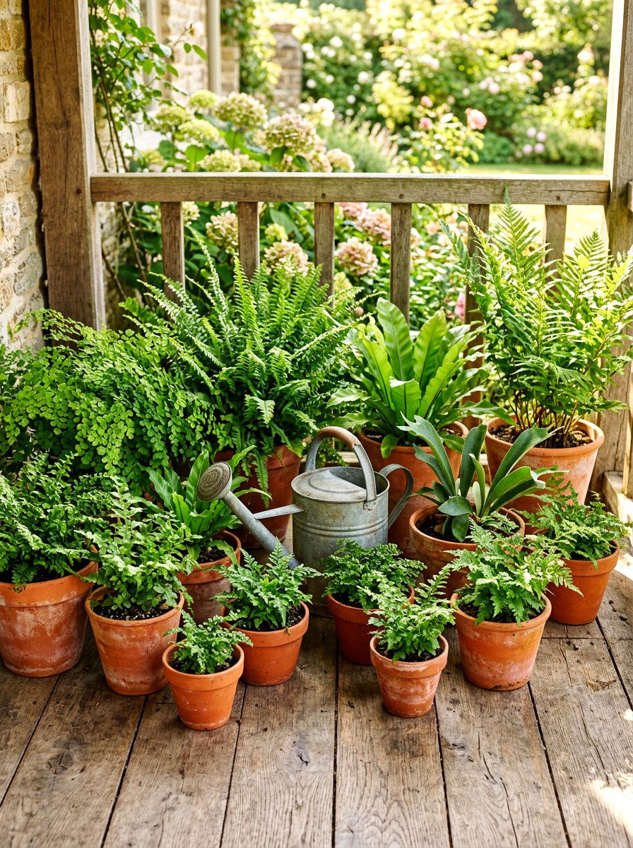Terracotta Pot Fern Cluster - 30 porch ferns ideas