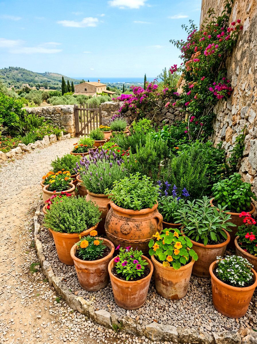 Terracotta Pot Garden Border - 30 flower bed border ideas
