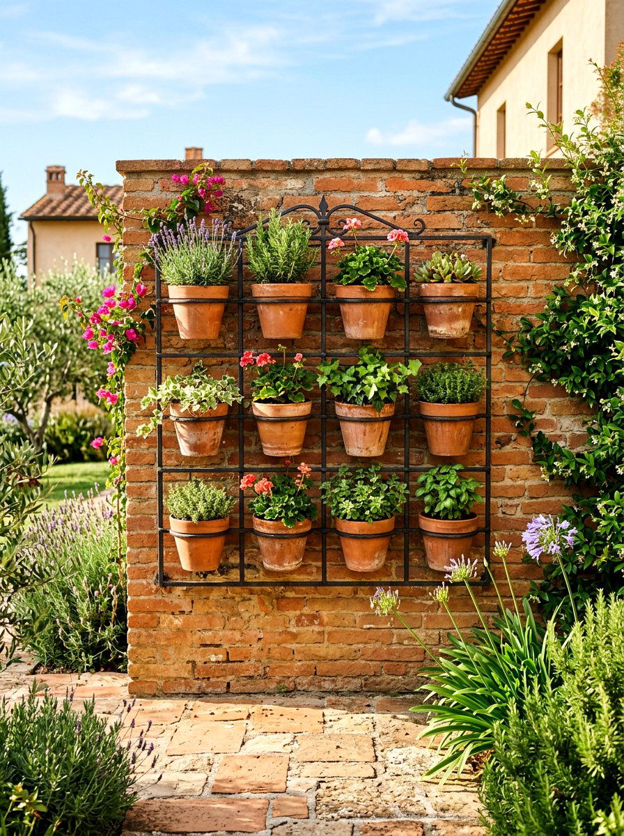 Terracotta Pot Grid - 30 wall garden planter ideas
