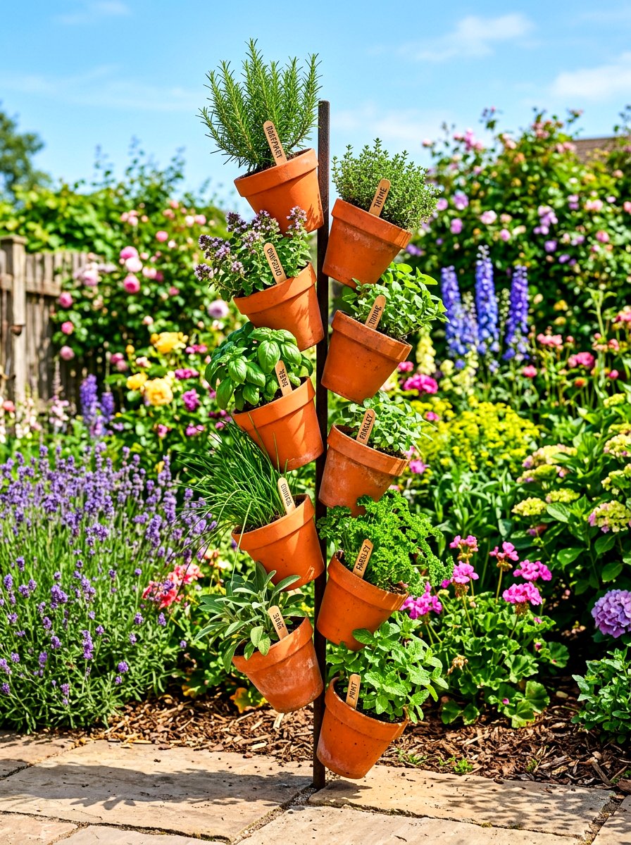 Terracotta Pot Herb Garden - 30 vertical herb garden ideas