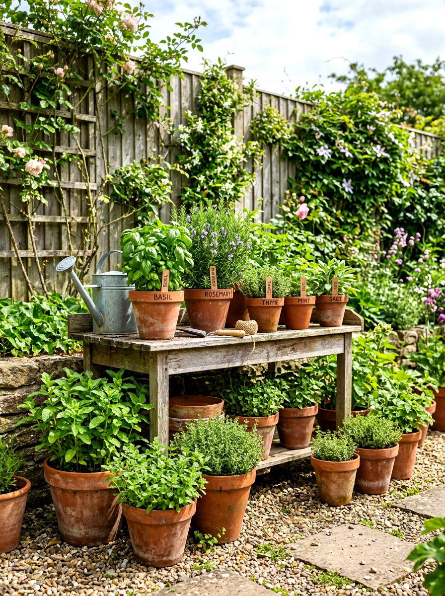 Terracotta Pot Herb Garden - 30 Nancy Meyers patio ideas