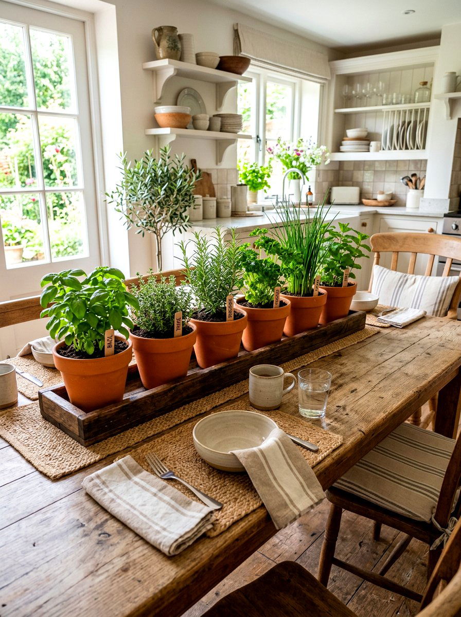 Terracotta Pot Herb Garden - 30 rustic table centerpiece ideas