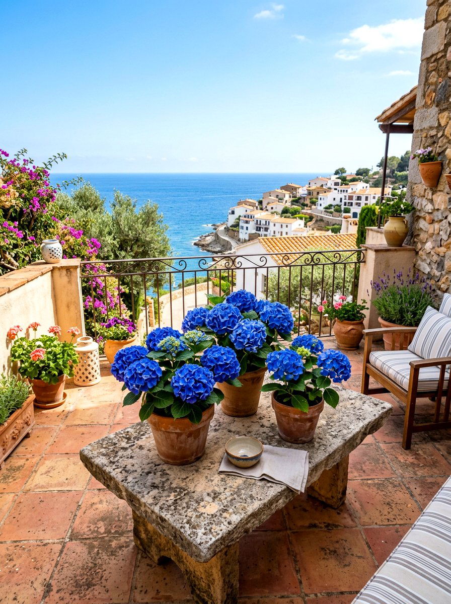 Terracotta Pot Hydrangea Display - 30 hydrangea centerpiece ideas