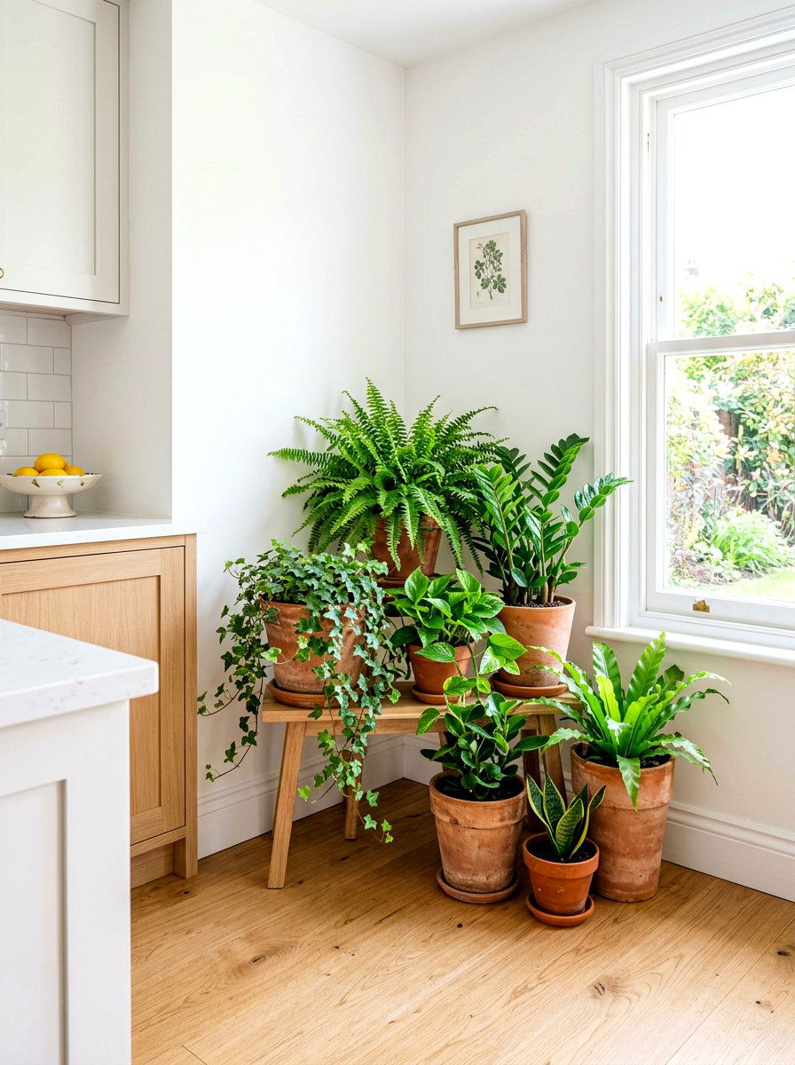 Terracotta Pot Plant Corner - 30 layered kitchen decor ideas