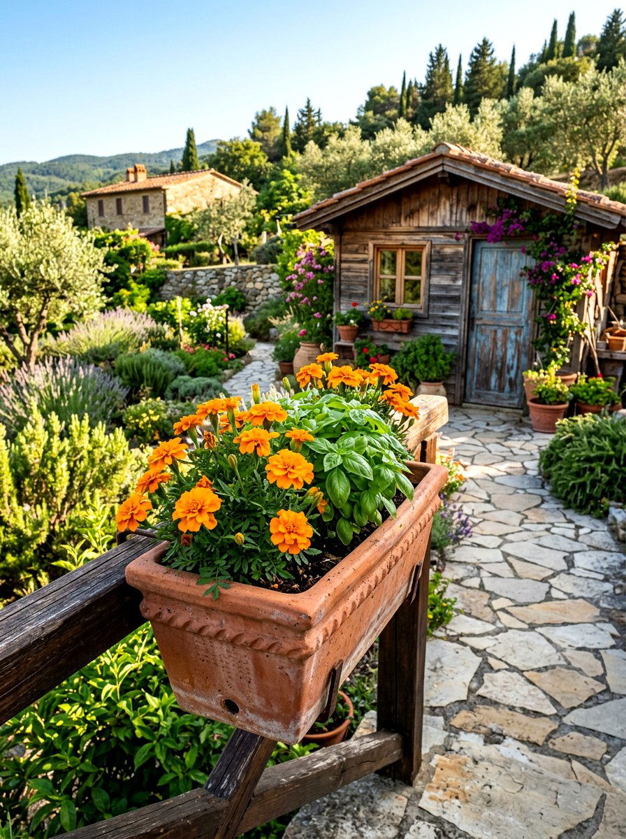 Terracotta Pot Railing Box - 30 shed flower box ideas