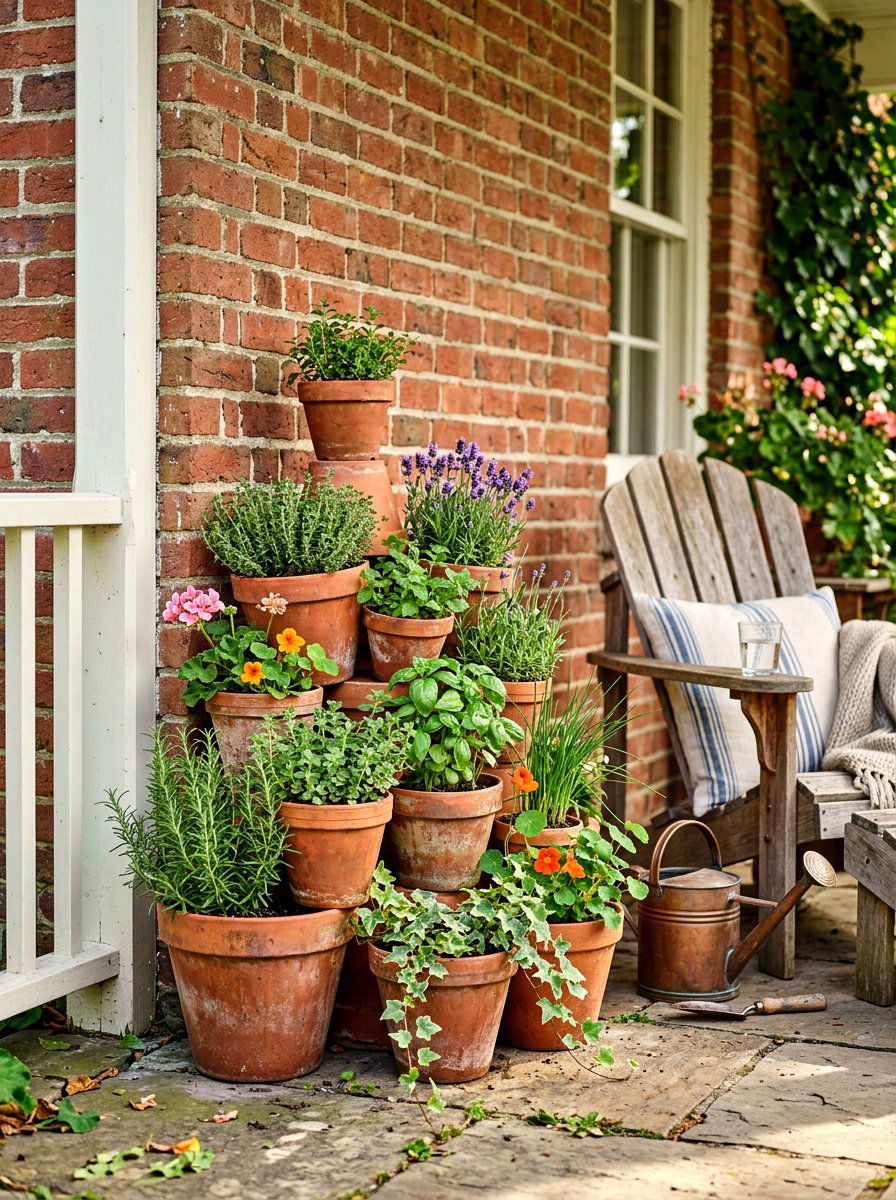 Terracotta Pot Stack - 30 front porch spring refresh ideas