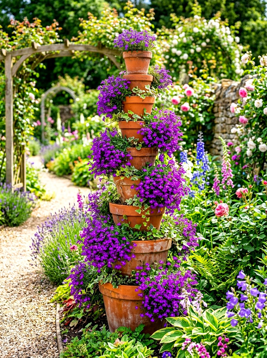 Terracotta Pot Tower - 30 budget vertical garden ideas