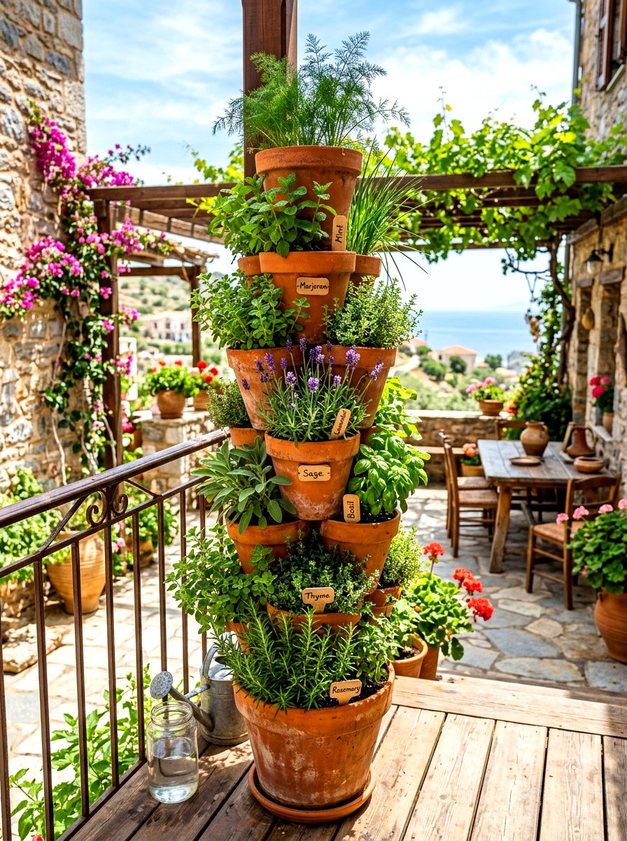 Terracotta Pot Tower - 30 herb planter ideas
