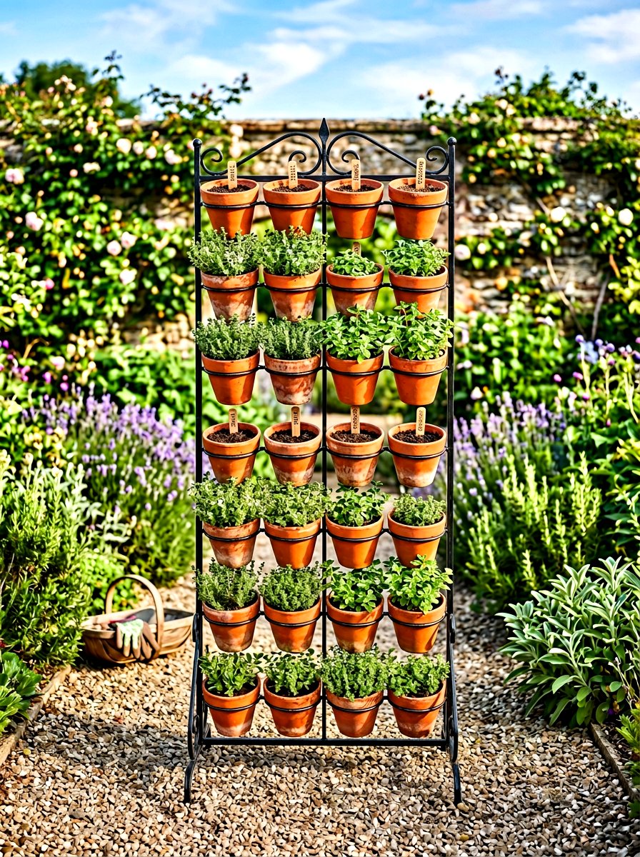 Terracotta Pot Vertical Rack - 30 vertical garden shelf ideas