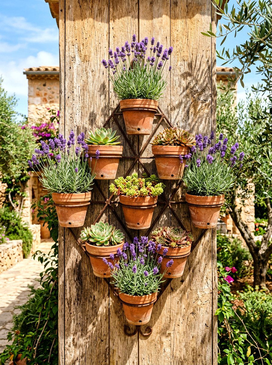 Terracotta Pot Wall Hanger - 30 rustic vertical garden ideas