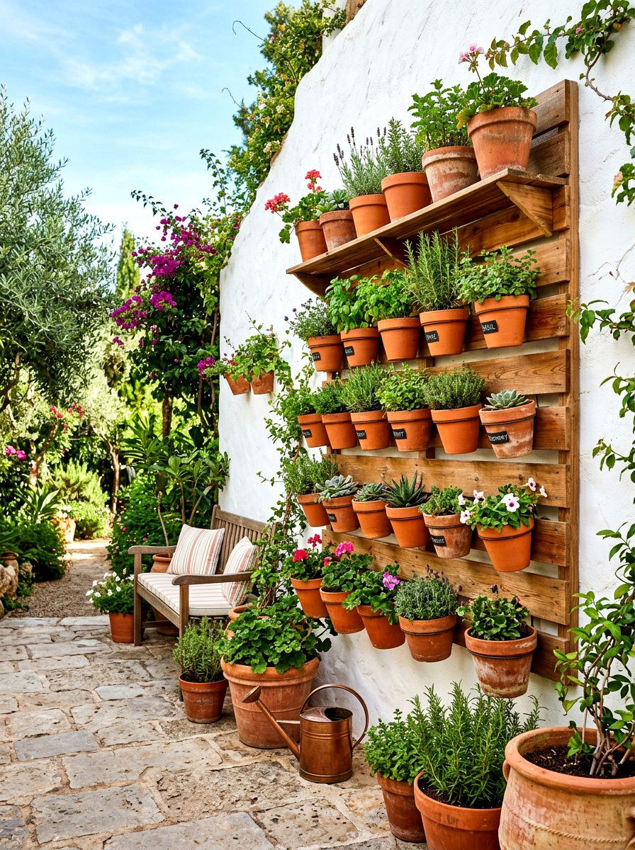 Terracotta Pot Wall Storage - 30 potting shed decor ideas