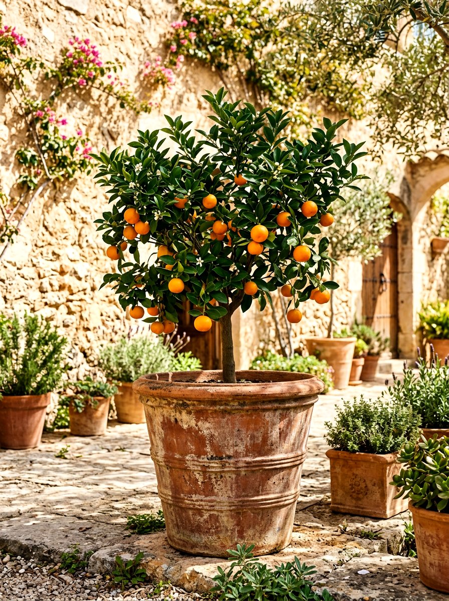 Terracotta Pot With Calamondin Orange - 30 potted citrus patio ideas