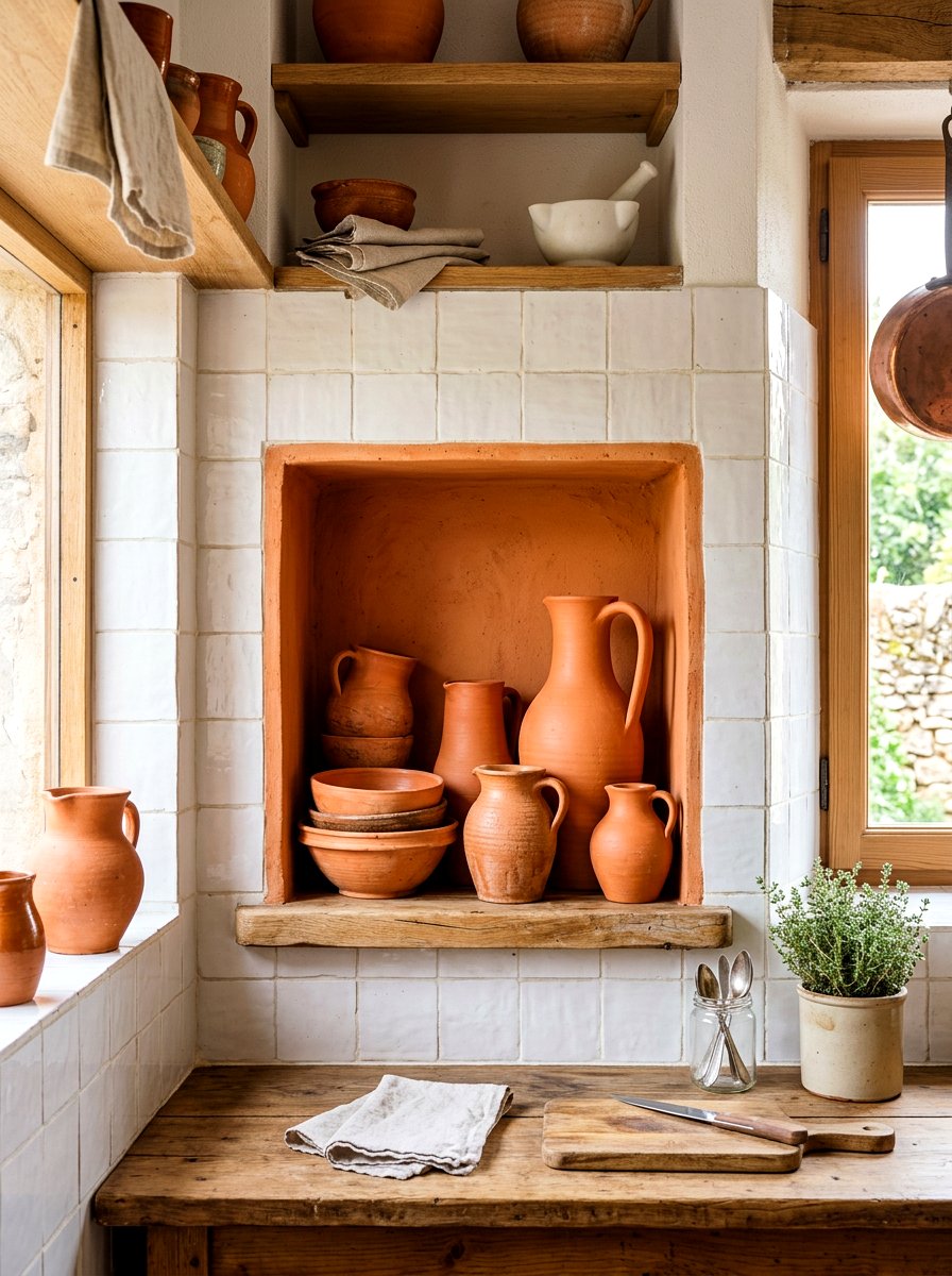 Terracotta Pottery Niche - 30 niche shelf styling ideas