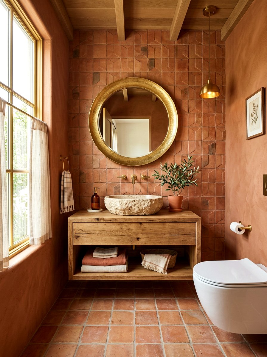 Terracotta Powder Room - 30 tiny room big color ideas