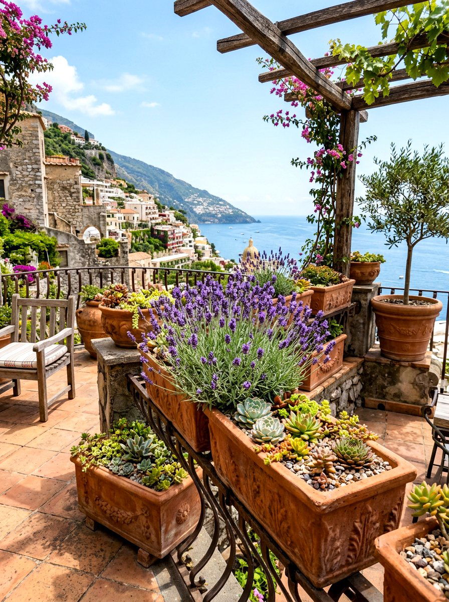 Terracotta Railing Flower Pot - 30 railing planter box ideas