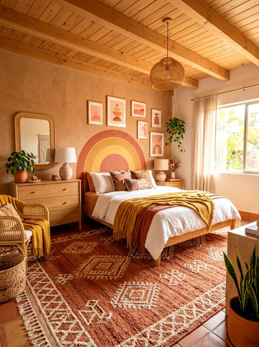 Terracotta Rainbow Bedroom - 30 muted rainbow bedroom ideas